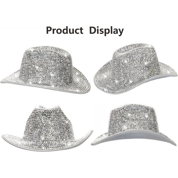 Silver Rhinestone Cowboy Hat Women Glitter Disco Western Fashion Accessory main image 7